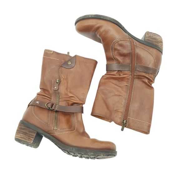 PIKOLINOS Shoes - Pikolinos Le Mans 838-9629 Cuero Brown Leather Mid Shaft Boots Western Women 39